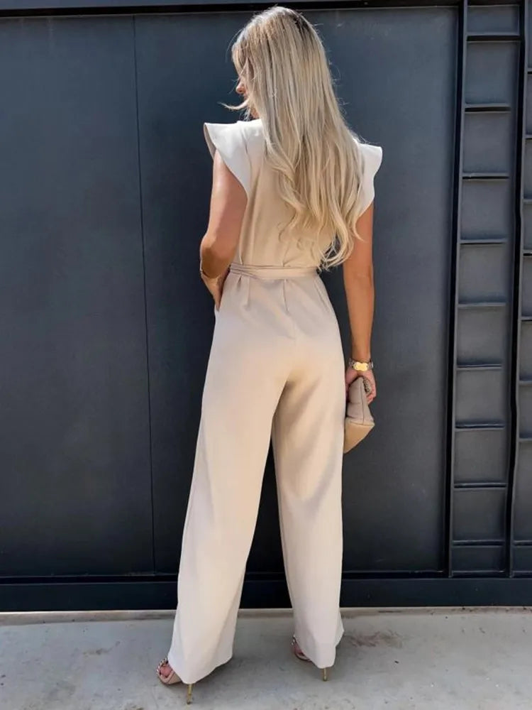 Jumpsuit with Ruffles - Evora-Beige-S-The Livary