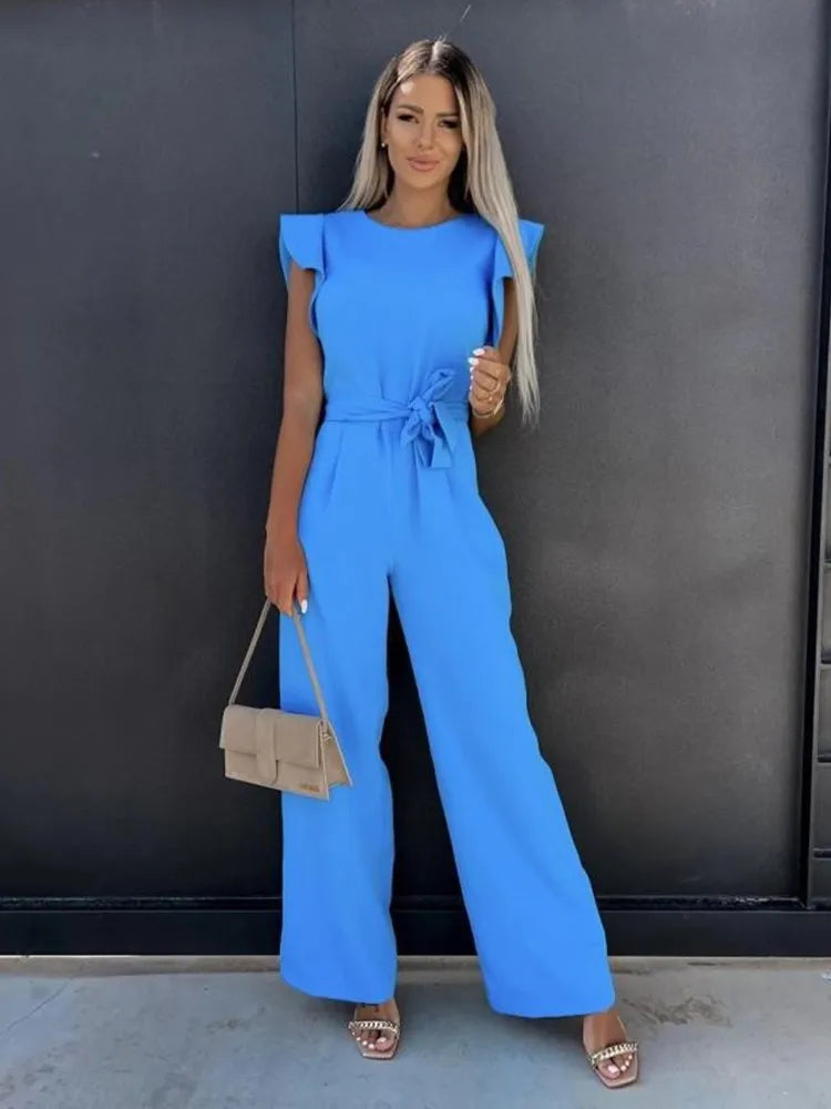 Jumpsuit with Ruffles - Evora-Beige-S-The Livary