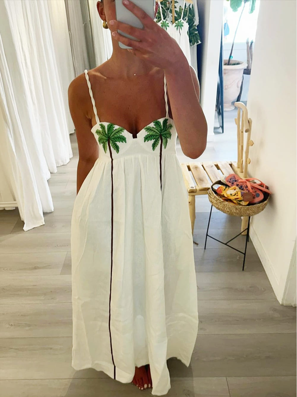 Trendy strappy dress with tropical palm print – Estelle-White-S-The Livary