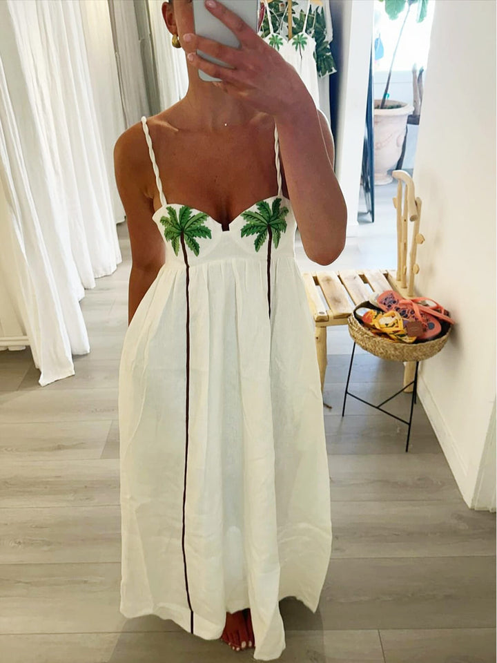 Trendy strappy dress with tropical palm print – Estelle-White-S-The Livary