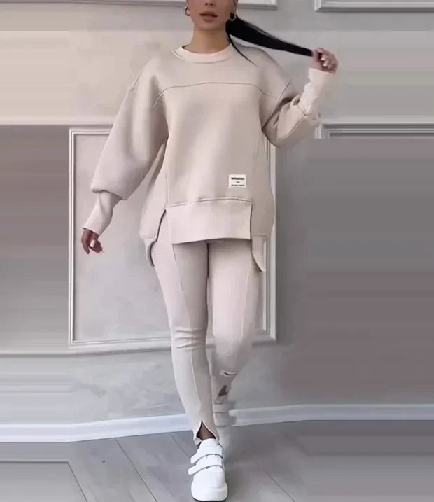 Casual Women's Set of Sweatshirt and Leggings - Elena-White-S-The Livary