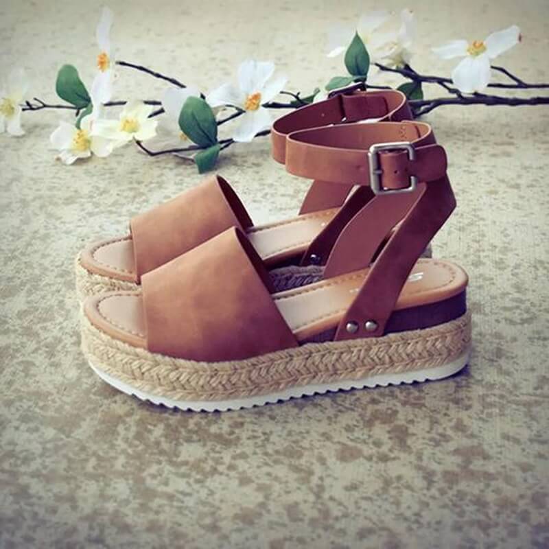 Ladies' wedge espadrille sandals with strap - Livia-Black-3-The Livary