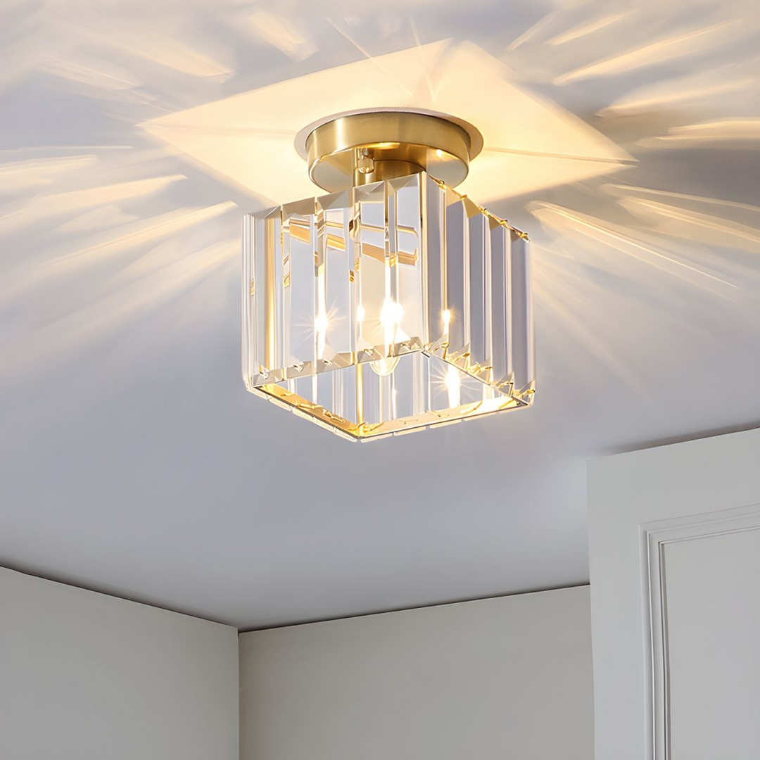 Modern Crystal Ceiling Light - CrystalGlow-Black-Square-The Livary