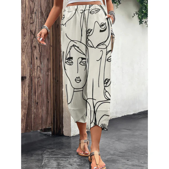 Casual ladies' summer trousers with wide leg & elastic waistband – Yara-S-The Livary