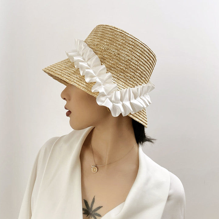 Braided summer hat with pleats and stripes – BreezyStripes-Khaki-One size fits all-The Livary