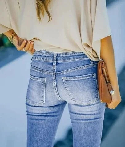 Trendy High-Waisted Denim Trousers - Mila-Blue-S-The Livary
