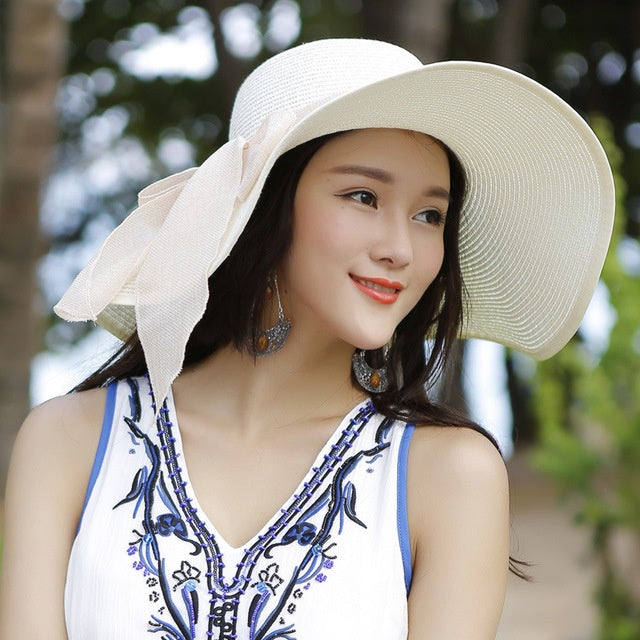 Ladies' straw hat with sun protection – Candy-White-The Livary