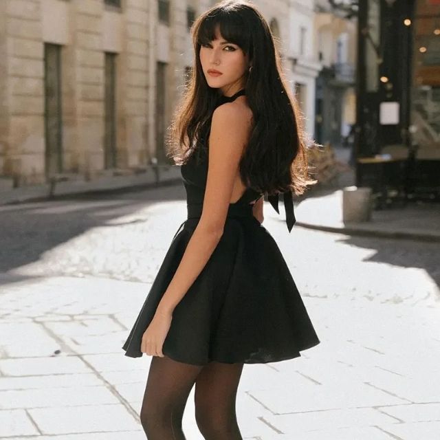 Satin Cocktail Dress with Flared Cut - Valeria-Black-XS-The Livary