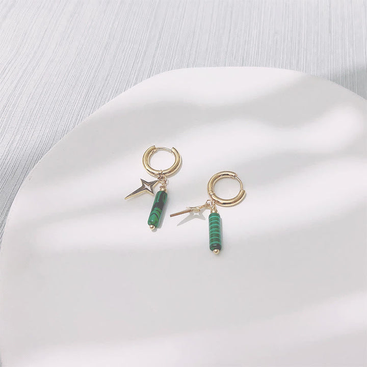Natural Malachite Star Pendant Earrings, Necklace and Bracelet - Maria-Earrings-The Livary