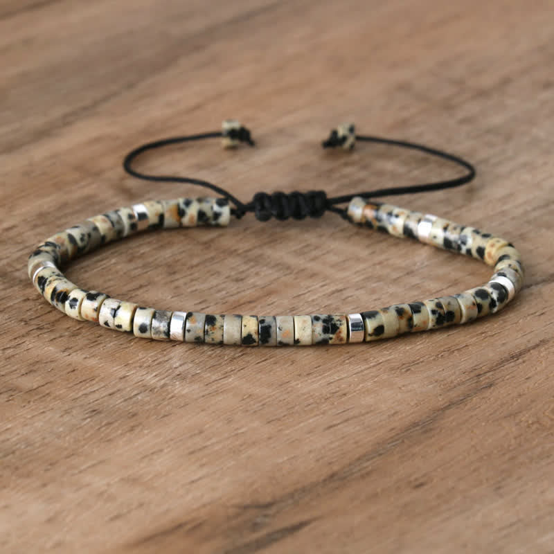 Braided Bracelet with 2.4 mm Natural Stone Rollers - Seraphina-Dalmatian jasper-The Livary