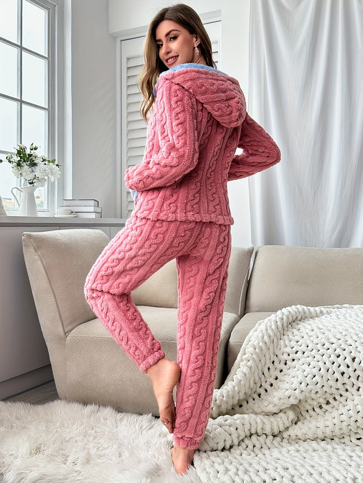 Pink Pyjama Set with Hood and Trousers - Lenora-S-The Livary