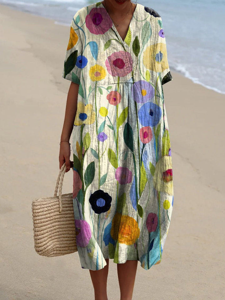 Light summer flower dress for women with V-neck and comfortable cut – Talia-Multicoloured floral-S-The Livary