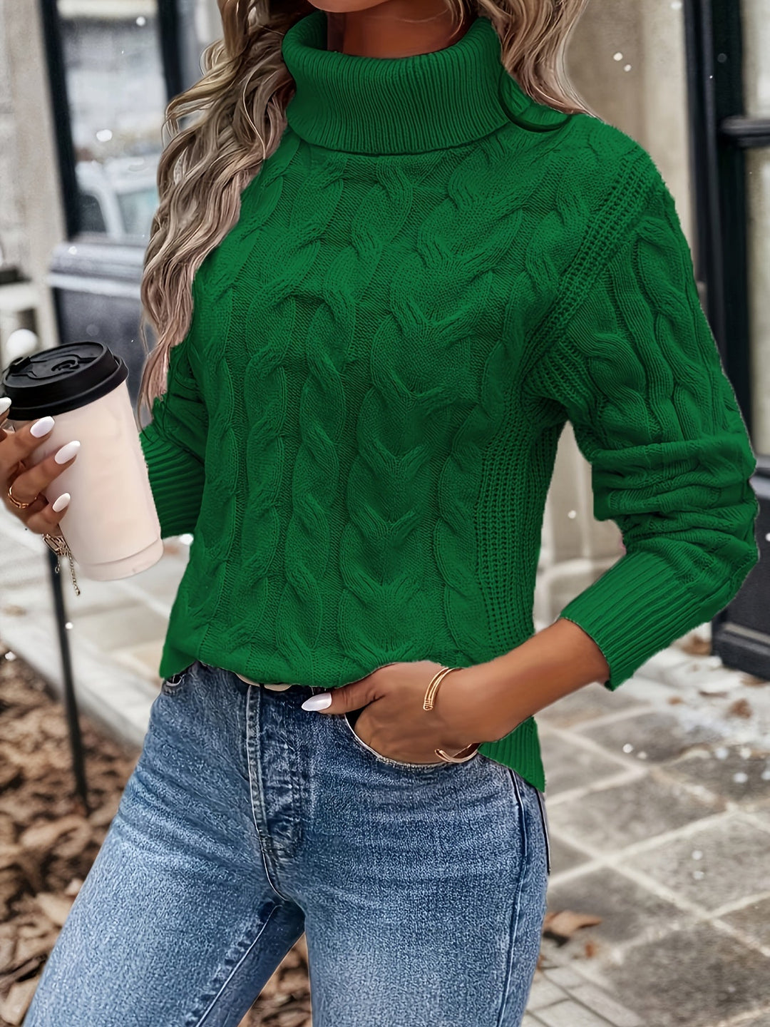 Cable Knit Women's Jumper - Sophia-Green-S-The Livary
