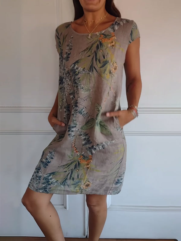 Comfortable dress with round neckline – Valentina-Brown-S-The Livary
