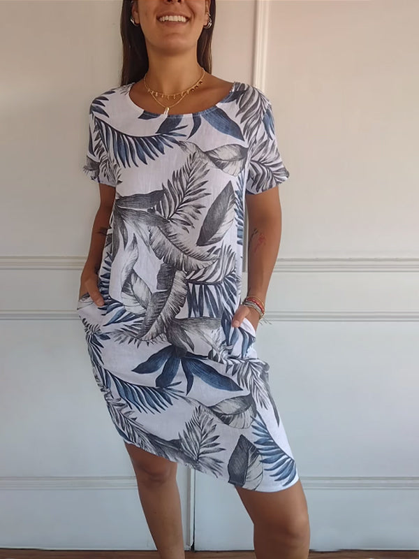 Comfortable dress with round neckline – Valentina-White Blue-S-The Livary