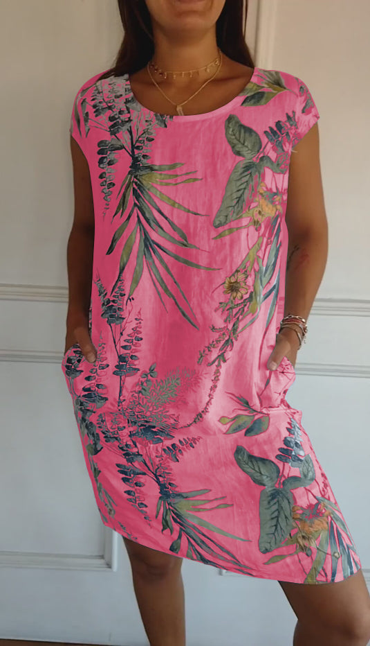 Comfortable dress with round neckline – Valentina-Pink-S-The Livary