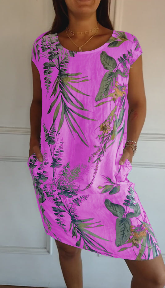 Comfortable dress with round neckline – Valentina-Purple-S-The Livary