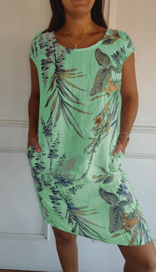 Comfortable dress with round neckline – Valentina-Green-S-The Livary