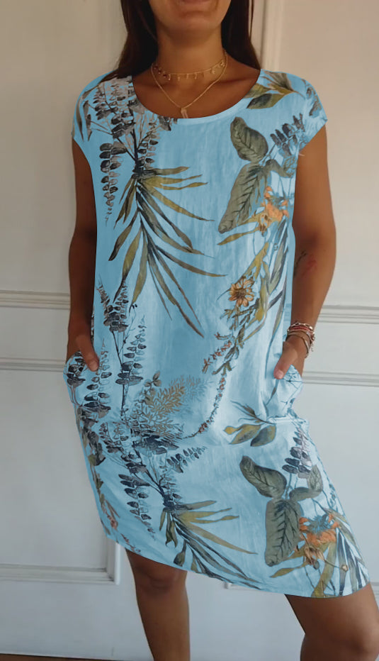 Comfortable dress with round neckline – Valentina-Light blue-S-The Livary