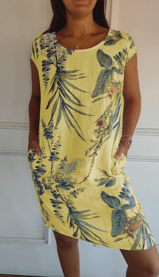 Comfortable dress with round neckline – Valentina-Yellow-S-The Livary