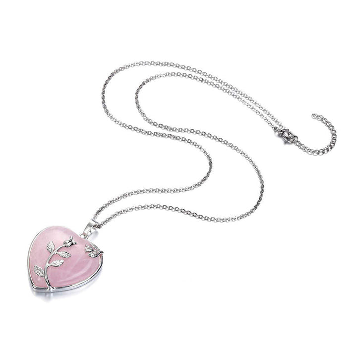 Stylish Heart-Shaped Rose Quartz Necklace - Amara-Rose quartz-The Livary