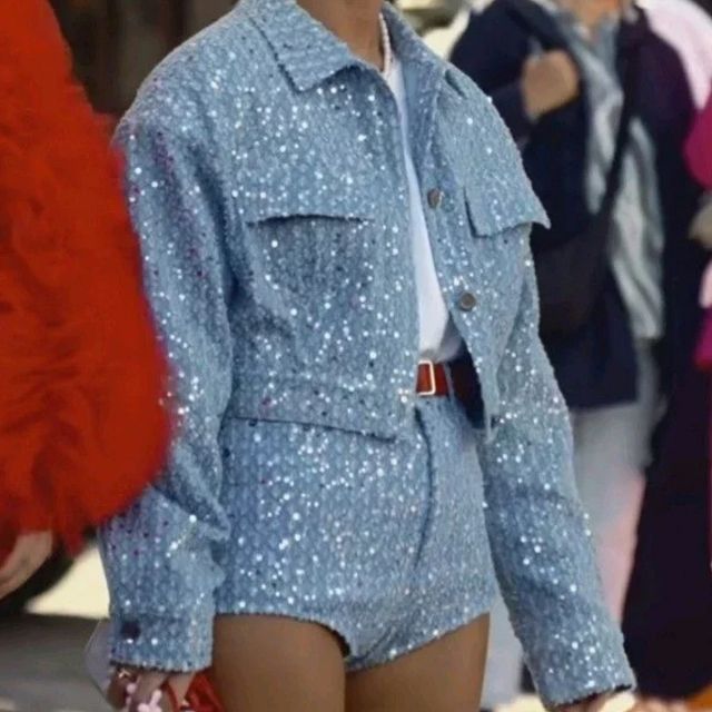 Denim Set with Sequins - Nova-Blue-XS-The Livary