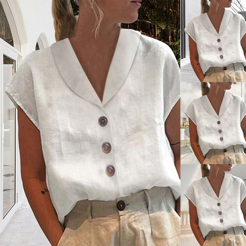 Chic Ladies Blouse with Collar and Buttons - Vivienne-S-White (Short sleeves)-The Livary