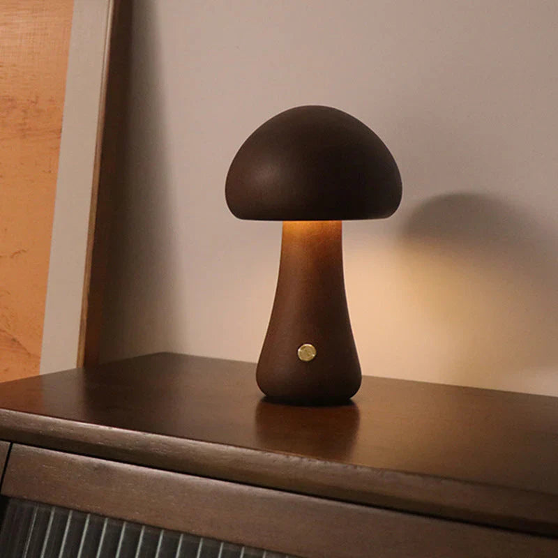 Wooden Mushroom LED Night Light - GlowShroom-A-walnut color-The Livary