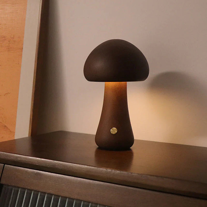 Wooden Mushroom LED Night Light - GlowShroom-A-walnut color-The Livary