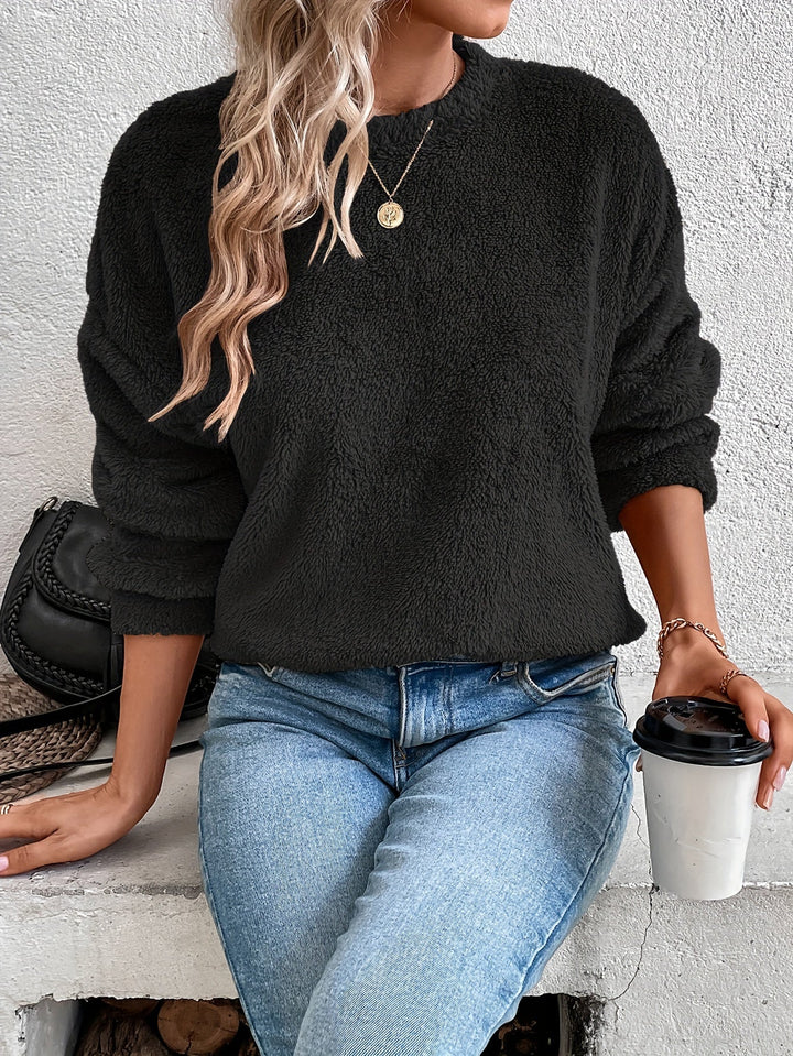 Comfortable Teddy Pullover Sweatshirt - Livia-Black-S-The Livary