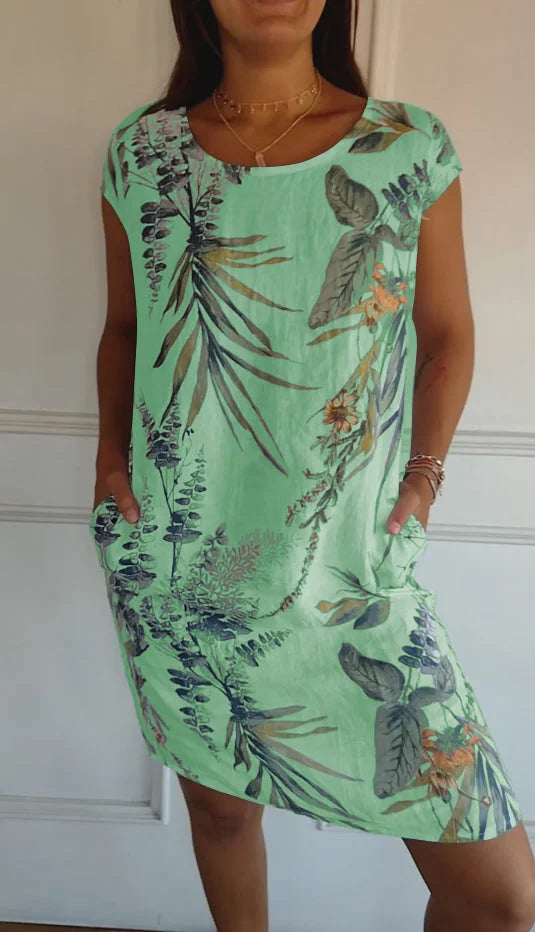 Printed dress with round neckline – Eveline-Green-S-The Livary