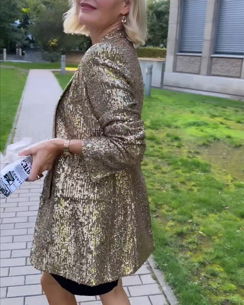 Gold Glitter Jacket with Sequins - Rosamund