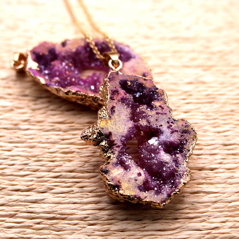 Natural Crystal Geode Pendant - Gaia-Amethyst-The Livary