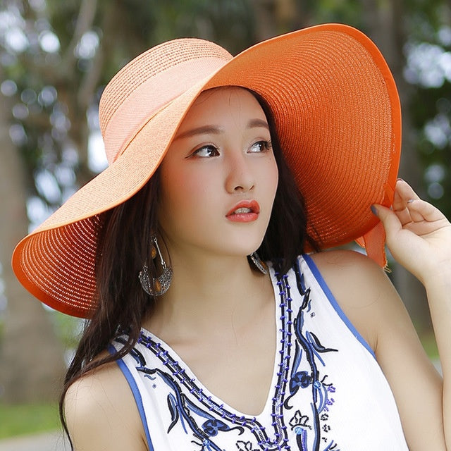 Ladies' straw hat with sun protection – Candy-Orange-The Livary