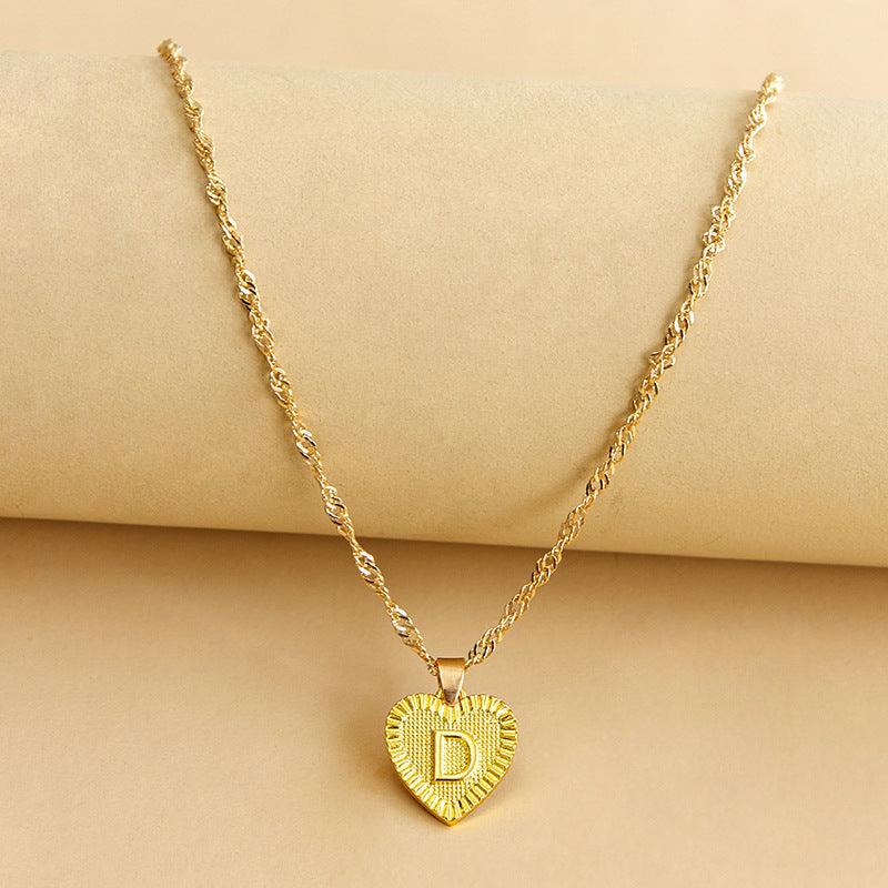 Gold Initial Heart Pendant Necklace - Amara-D-The Livary