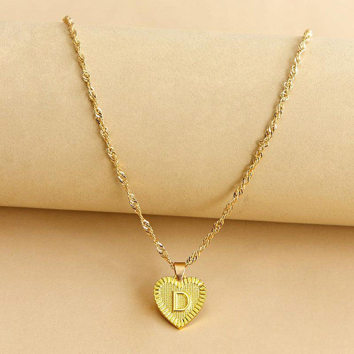 Gold Initial Heart Pendant Necklace - Amara-D-The Livary
