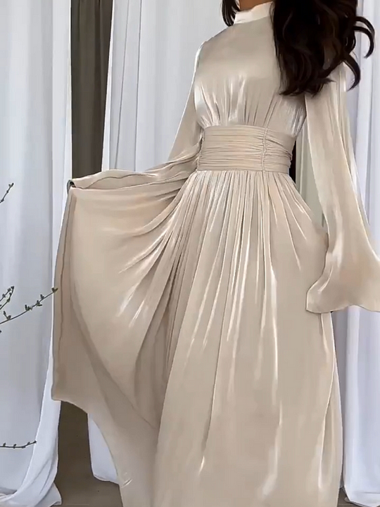 Imaginative maxi dress with flowing cut - Valentina-Beige-S-The Livary