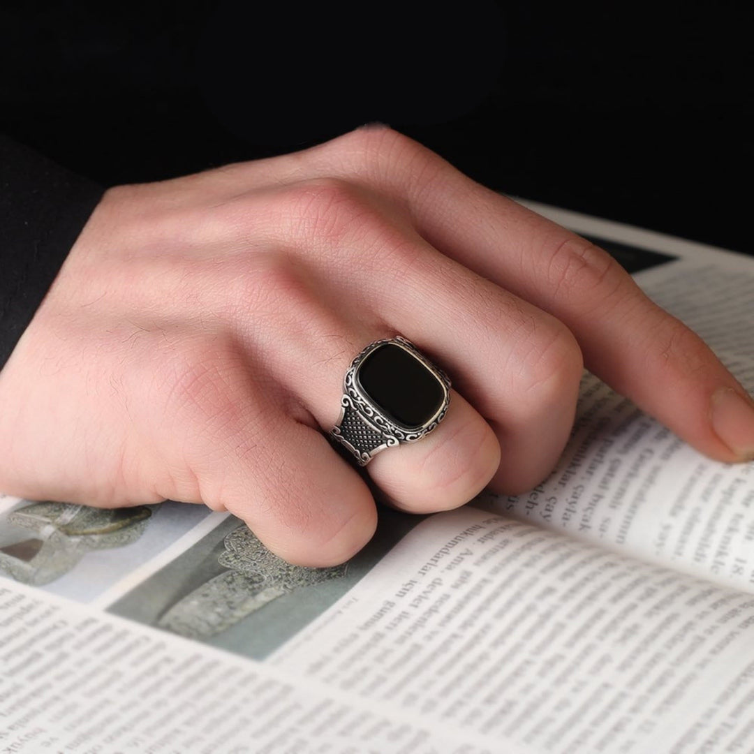 Black Onyx Silver Ring for Men - Max-2.24 in-The Livary