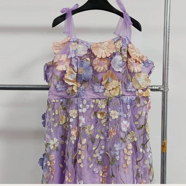 Tulle Cocktail Dress with Floral Appliqués - Rosalie-Purple-XS-The Livary