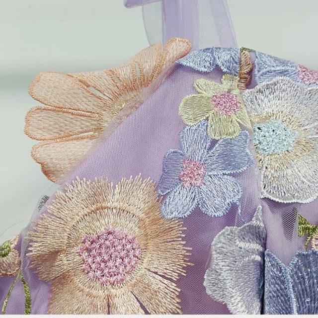 Tulle Cocktail Dress with Floral Appliqués - Rosalie-Purple-XS-The Livary