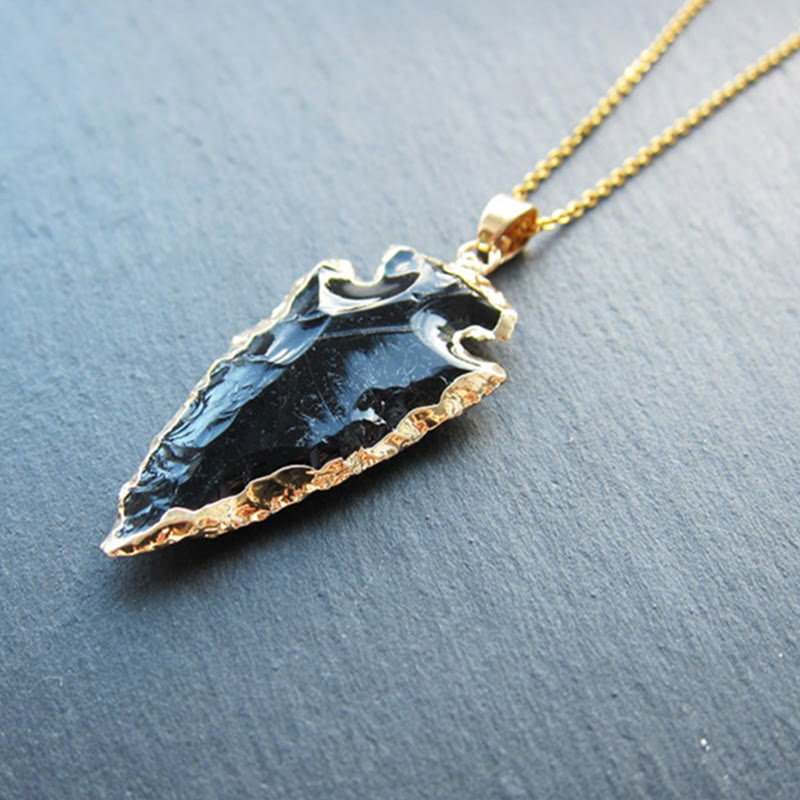Natural Crystal Carnelian Arrowhead Necklace - Aeliana-Obsidian Golden Chain-The Livary