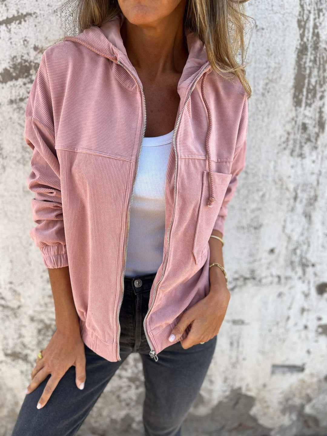 Women's leisure jacket with hood and zipper – Liana-Pink-S-The Livary