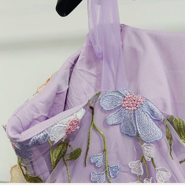 Tulle Cocktail Dress with Floral Appliqués - Rosalie-Purple-XS-The Livary