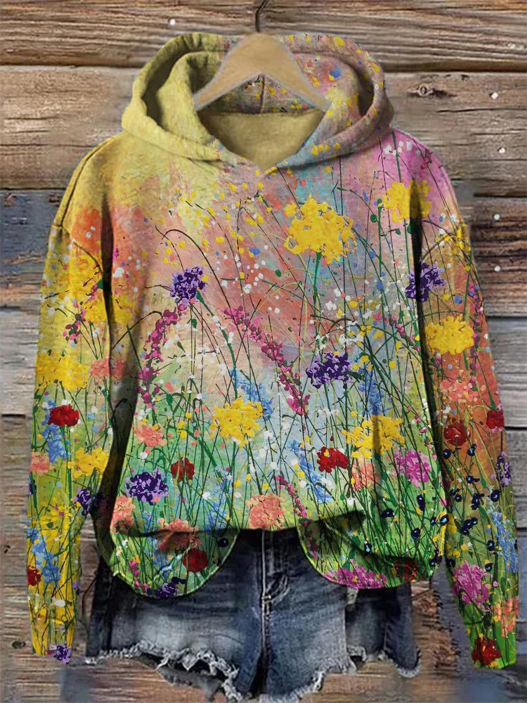 Artistic Hoodie with Floral Print - Nora-S-The Livary