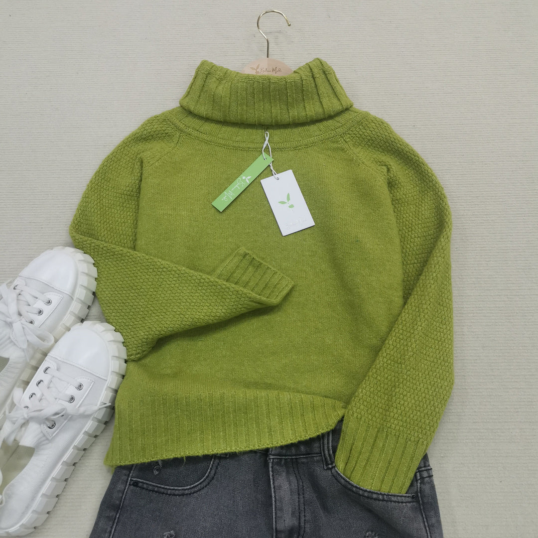 Bright Green, Oversized Knitted Turtleneck - HerbstGlanz-S (36/38)-The Livary