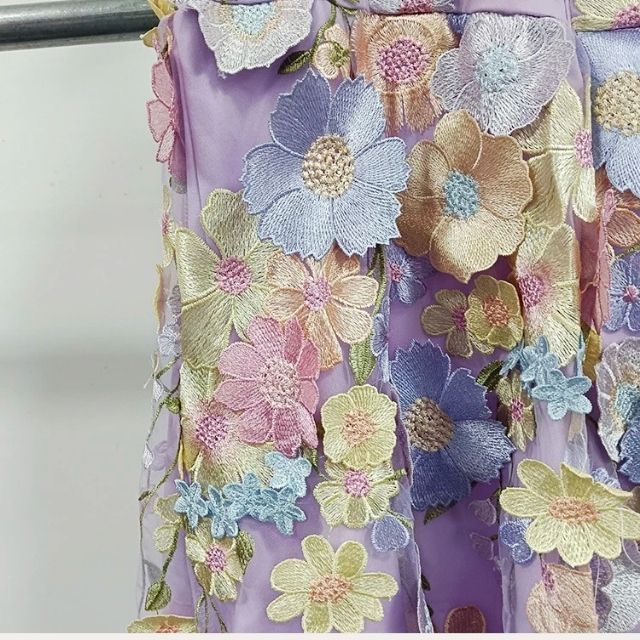 Tulle Cocktail Dress with Floral Appliqués - Rosalie-Purple-XS-The Livary