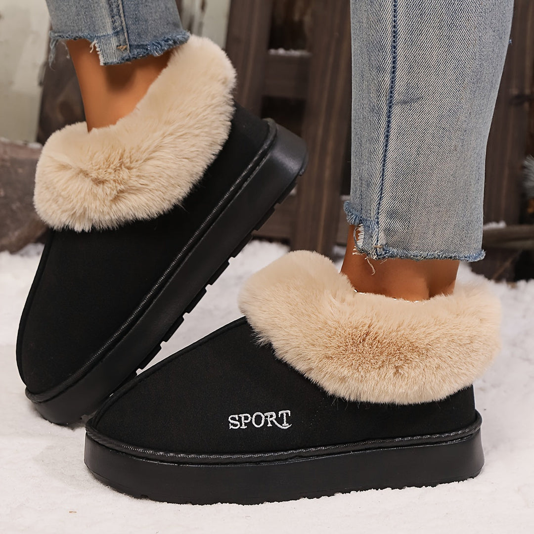 Warm Plush Ladies Slippers with Non-slip Sole - Sienna-Black-2.5-The Livary