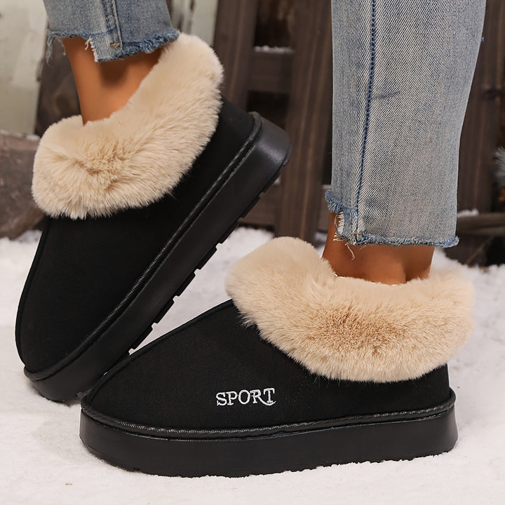 Warm Plush Ladies Slippers with Non-slip Sole - Sienna-Black-2.5-The Livary