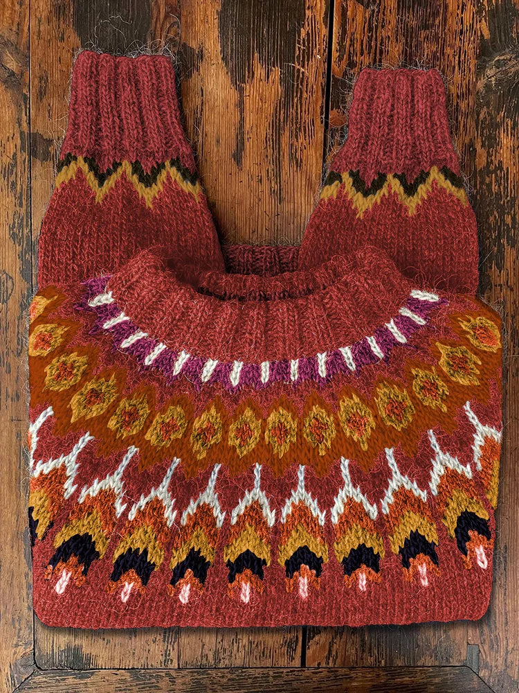 Retro Knitted Women's Sweater - Eloise-Red-XS-The Livary