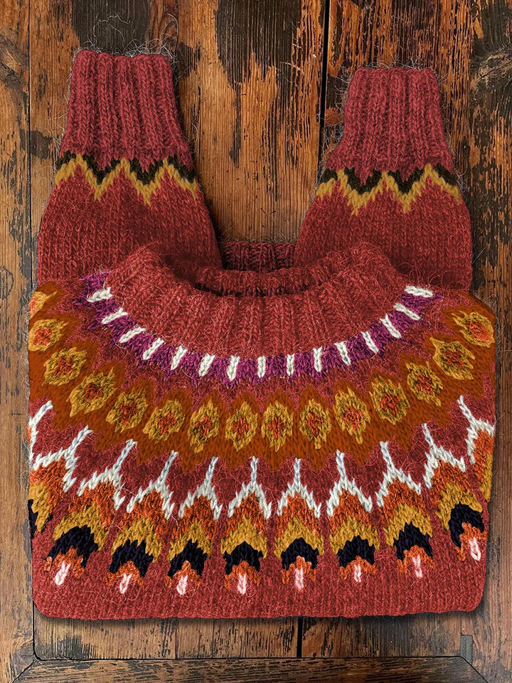 Retro Knitted Women's Sweater - Eloise-Red-XS-The Livary
